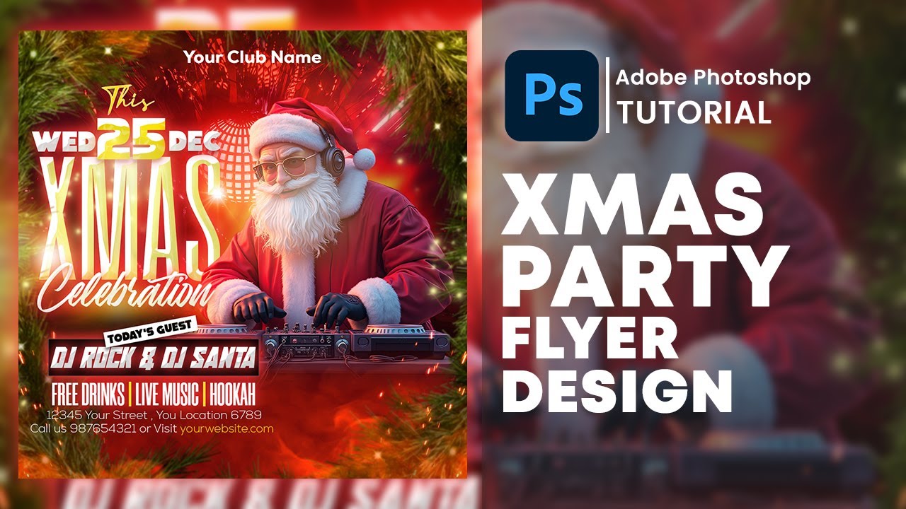 Create a STUNNING Santa Xmas Party Flyer Design in Photoshop 2024 #JVpixeldesign #photoshoptutorial