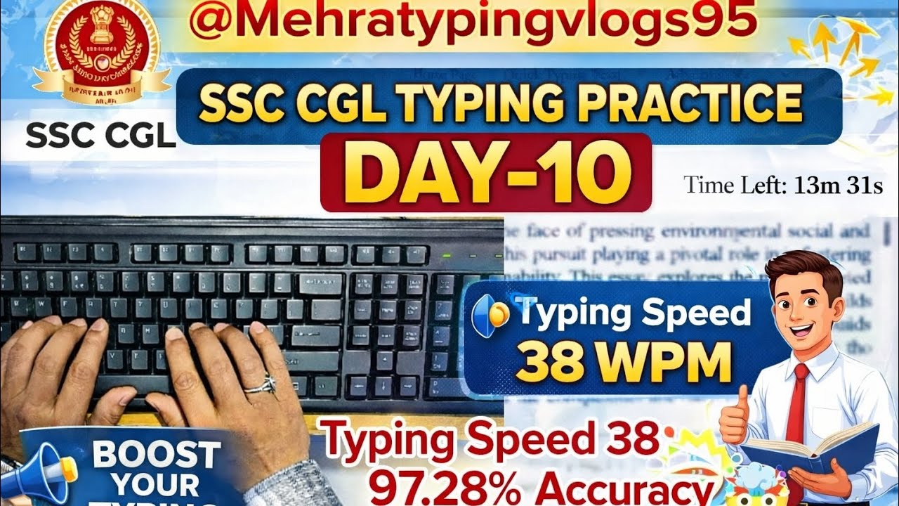 SSC CGL Typing Practice Day- 10 | 38 WPM with97.28%Accuracy#typing#ssc#cgl#typing#mehratypingvlogs95