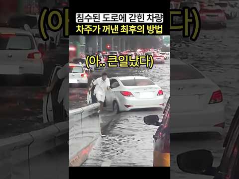 침수된 도로에 갇힌 차량에 차주가 선택한 놀라운 방법