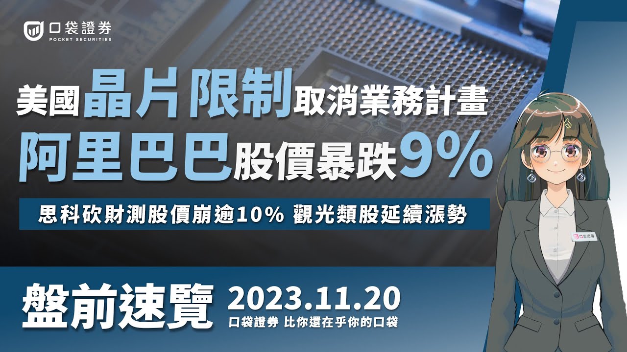 2023.11.20 星期一-美國晶片限制取消業務計畫,阿里巴巴股價暴跌9%!思科砍財測股價崩逾10%,台股再創新高!
