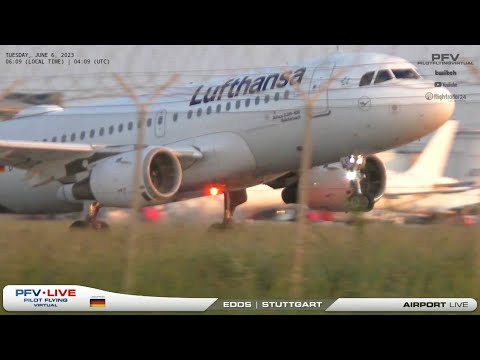 Lufthansa Airbus A320 very short takeoff from Stuttgart - gear stays down - PFV live airport clips