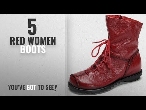 Top 5 Red Women Boots [2018]: ZHIHUI Women’s Genuine Leather Casual Soft Flat Boots (9 B(M) US,