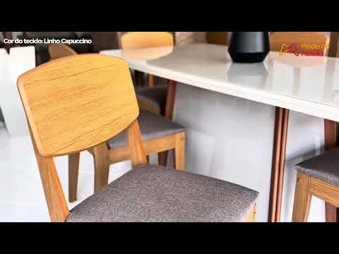 Video thumbnail of Mesa de Jantar Diane 180cm Tampo MDF Vidro Canto Copo com 6 Cadeiras Copper