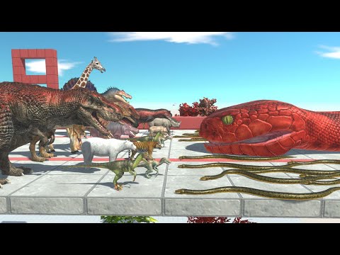 Carnivore Dinosaurs VS Animals in Snake Challenge - Animal Revolt Battle Simulator