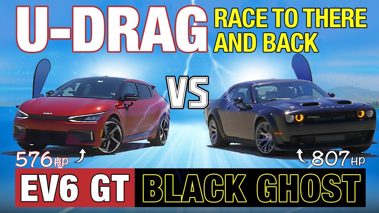P6gu9UE0_CQ - U-DRAG RACE: Kia EV6 GT vs. Dodge Challenger Black Ghost | Quarter Mile, Handling & More!