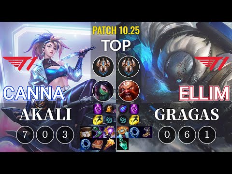 T1 Canna Akali vs T1 Ellim Gragas Top - KR Patch 10.25