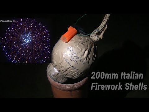2× 200mm Italy FIREWORK Shells - Crisantemo Viola/Blu + Centro Blink | 8"Inch KUGELBOMBEN + Whistles