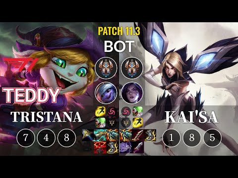 T1 Teddy Tristana vs Kai'Sa Bot - KR Patch 11.3