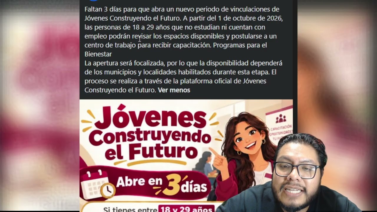 ¡FALTAN 3 DÍAS! para el registro al programa de jóvenes construyendo el futuro, QUE NO SE TE PASE