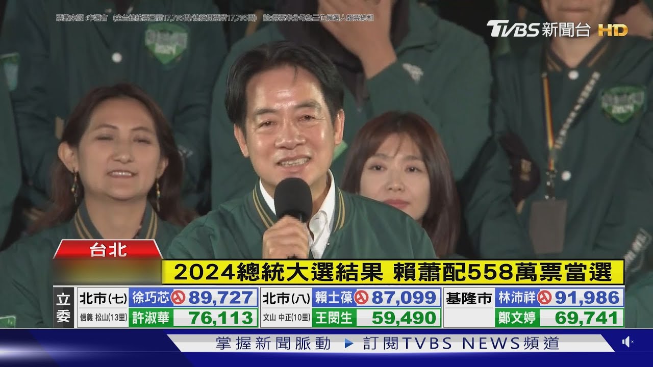 賴蕭配558萬票當選　「感謝台灣人民選擇」
