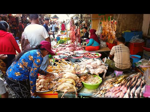 Amazing Cambodian traditional market Scene and people lifestyle at Cambodian market