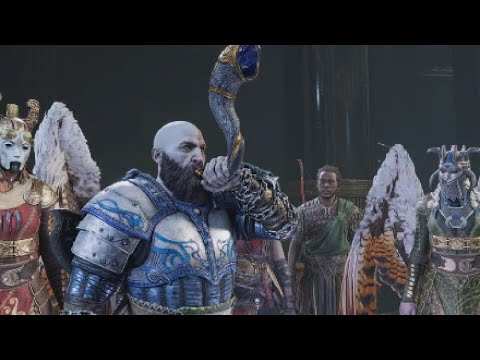 Kratos blows Gjallarhorn to start Ragnarok - General Kratos gives Speech before war - God of War