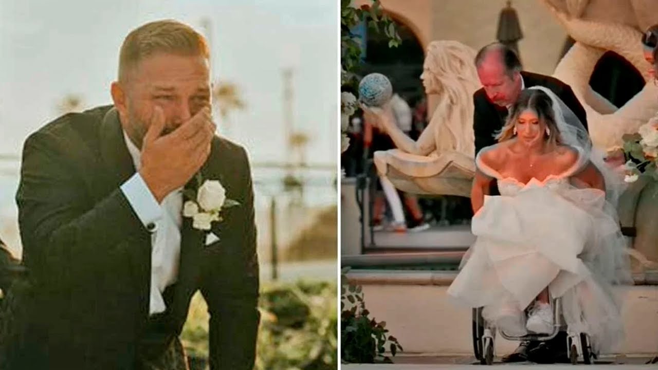 Noiva se levanta da cadeira de rodas e caminha até o altar! Noivo não contém as lágrimas.