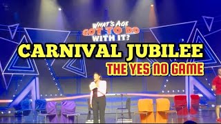 Carnival Jubilee Cruise Director Kyndall Fire The Yes No Game part of What’s Age Got To Do With It