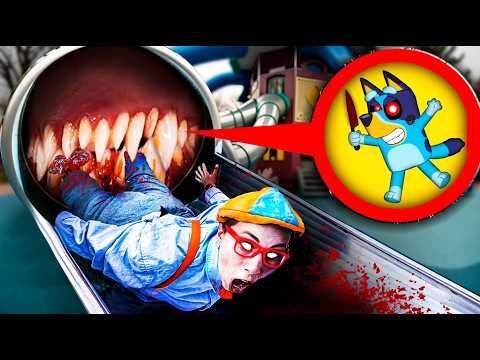 SLIDE EATER eat BLIPPI and BLUEY - MONSTER SLIDE EATER in real life