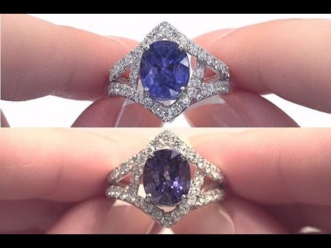 Blue to Violet Color Change Sapphire & Diamond Ring 18k White Gold HGT Certified 6.10 tcw - C1131