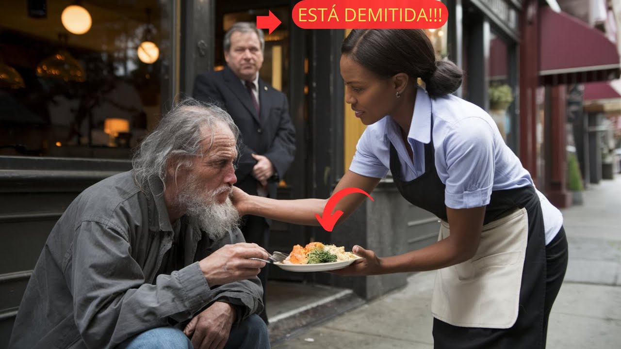 Garçonete NEGRA alimentou um sem teto, foi demitida, 30 minutos depois, um homem chegou...