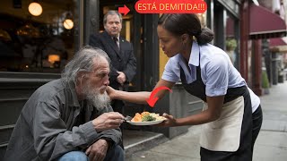 Garçonete NEGRA alimentou um sem teto, foi demitida, 30 minutos depois, um homem chegou...
