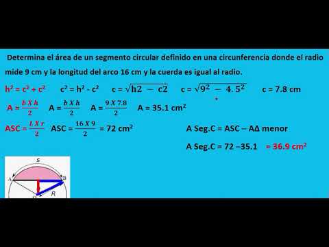 Determina el área de un segmento circular definido en una circunferencia donde el radio mide 9 cm y