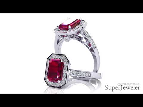 H051722 RU14KW   Ruby and Halo Diamond Ring In 14 Karat White Gold