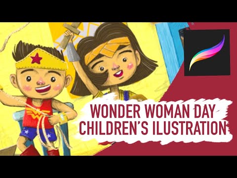 Wonder Woman Day - Children’s Book Style Illustration | Creation Timelapse - Procreate Drawing