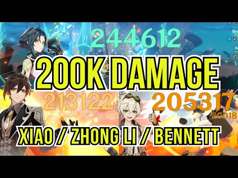 200K Damage Compilation - Genshin Impact - Xiao / Zhong Li / Bennett