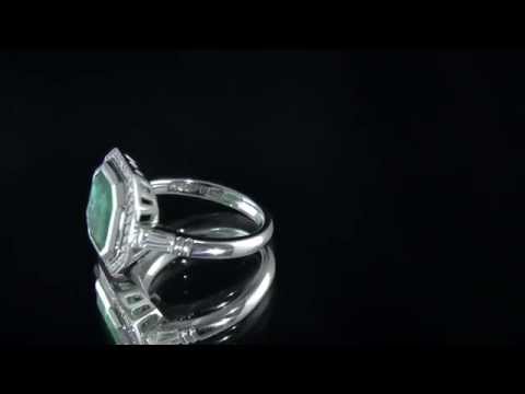 CR007 Emerald and Diamond Halo Engagement Ring