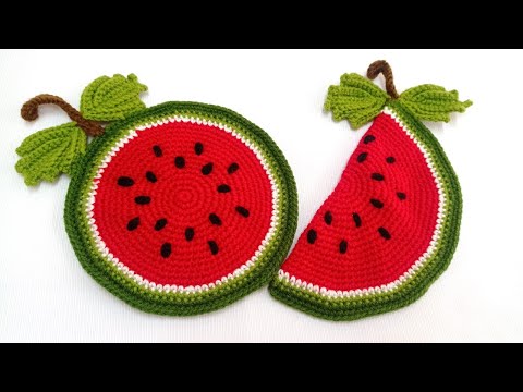 Manualidad N° 67 SANDIA tejida a crochet para adorno , agarradera, posa tazas y porta secador