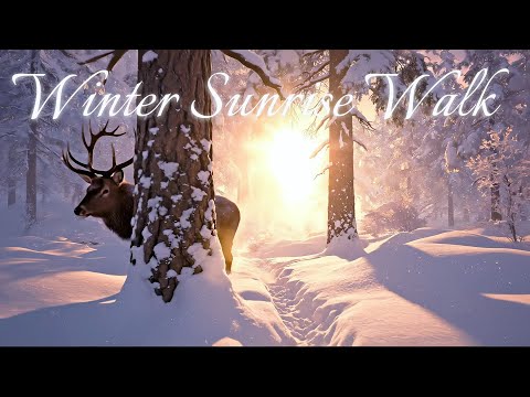 Winter Sunrise Walk | Magical Snowy Forest Ambience & Relaxing Music (4K)