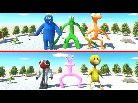 Rainbow Friends Battle | Green, Blue, Orange vs Red, Pink, Yellow - Animal Revolt Battle Simulator