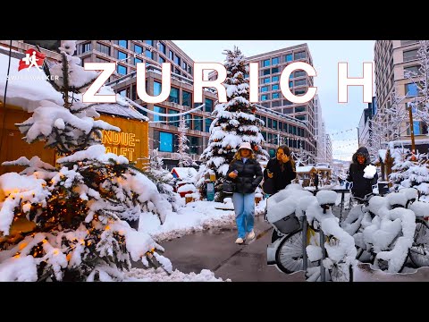 Zurich Snow-Covered Streets 🇨🇭 | Walking in Snow | Switzerland 4K Tour