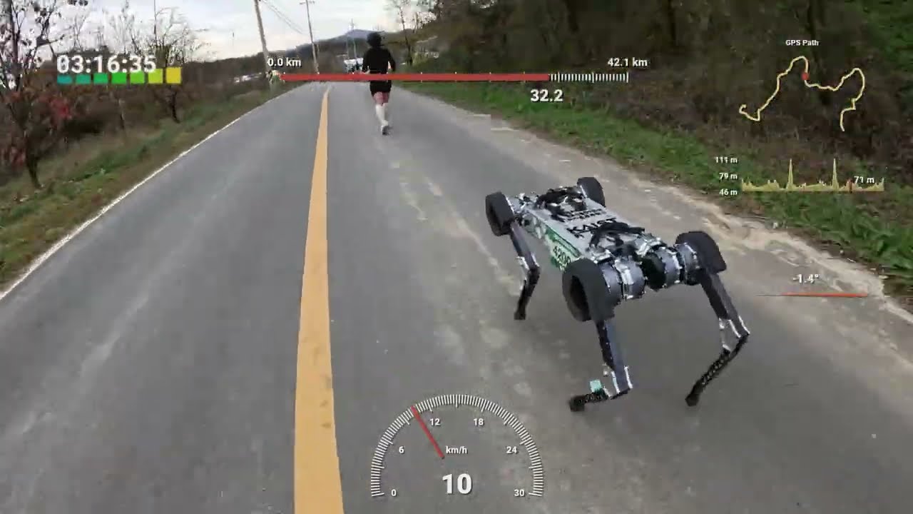(10x Speed)RAIBO2 Completes Full Marathon(42.195km) in 4:19:52 - World's First Robot Marathon Record - YouTube