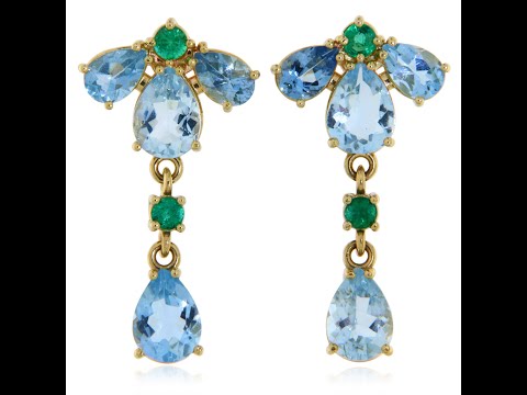 Cercei Aur Galben 14 k Acvamarine Smaralde Naturale - Diafani si Rafinati