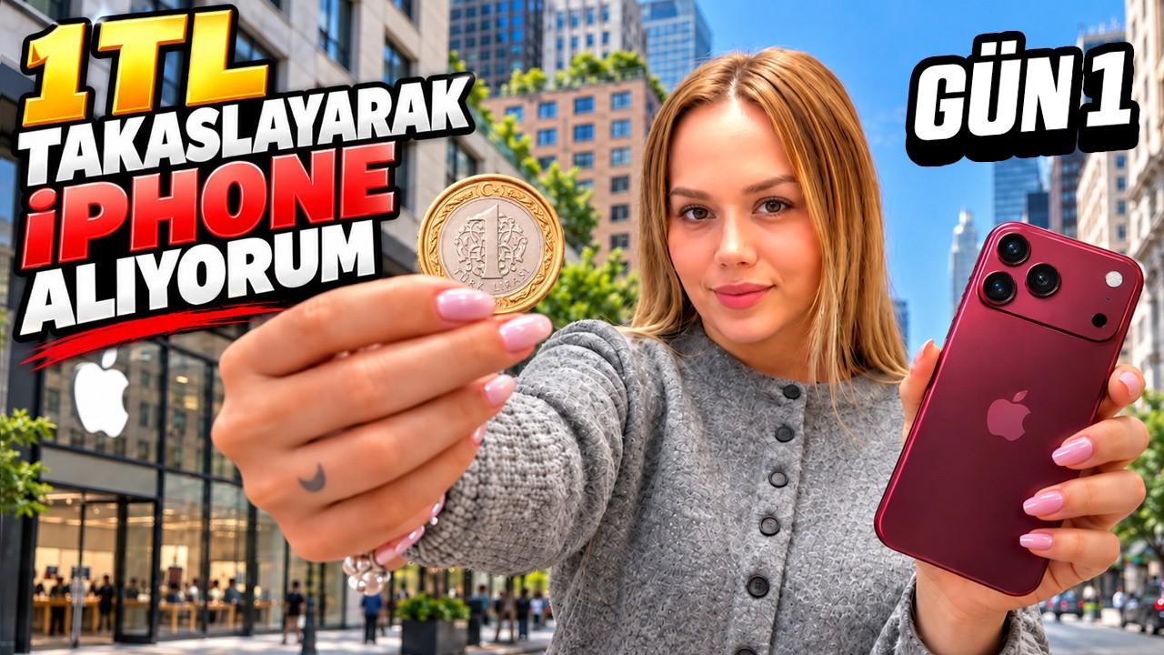 1 TL TAKASLAYARAK IPHONE 18 ALIYORUM ! GÜN 1 !? | Gamze Karta