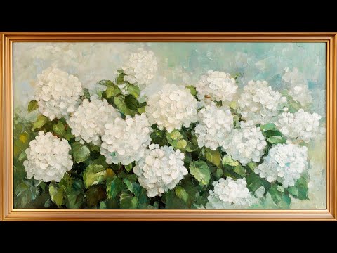 4K Framed TV Art Screensaver | White Hydrangeas 🌸 | Classic Floral Painting