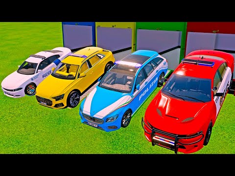 🚨LOAD & TRANSPORT POLICE CARS MERCEDES, AUDI, DODGE, BMW wıth CRAZY MAN TRUCKS! Farming Simulator 22
