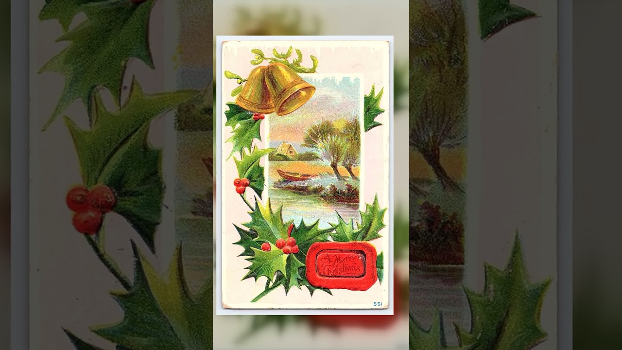 Embossed Christmas Postcard, Divided Back, Bells & Holly, Early 1900s Video