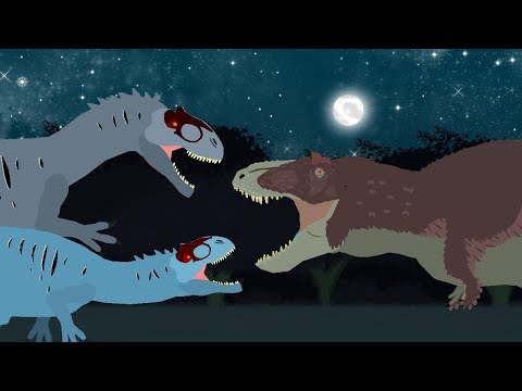 Dinosaurs cartoons battles: Tyrannosaurus Rex vs Allosaurus. DinoMania