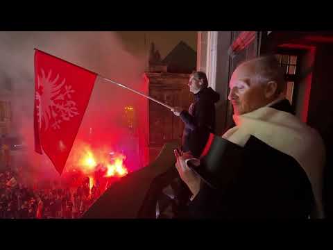 Polish national song ROTA in front of the Bazar Hotel - Poznan 27.12.2024