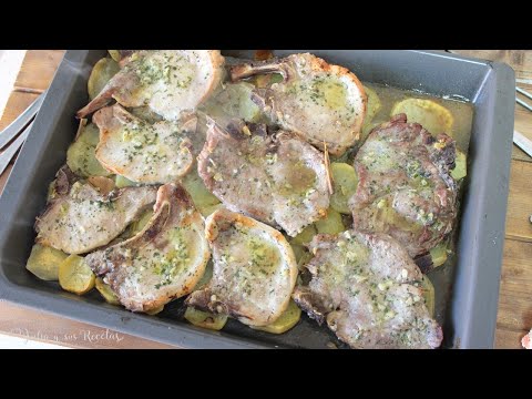 Chuletas de cerdo al horno con patatas😍MÁS LIGERAS Y SIN ENSUCIAR TANTO LA COCINA!