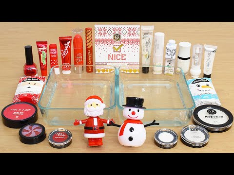 Santa vs Snowman - Mixing Makeup Eyeshadow Into Satisfying Slime ASMR