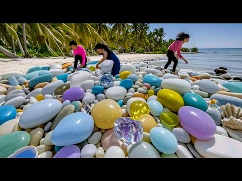 Finding Hidden Treasures on the Shore and rare pearl，Agate pebble beach with pearl scallops