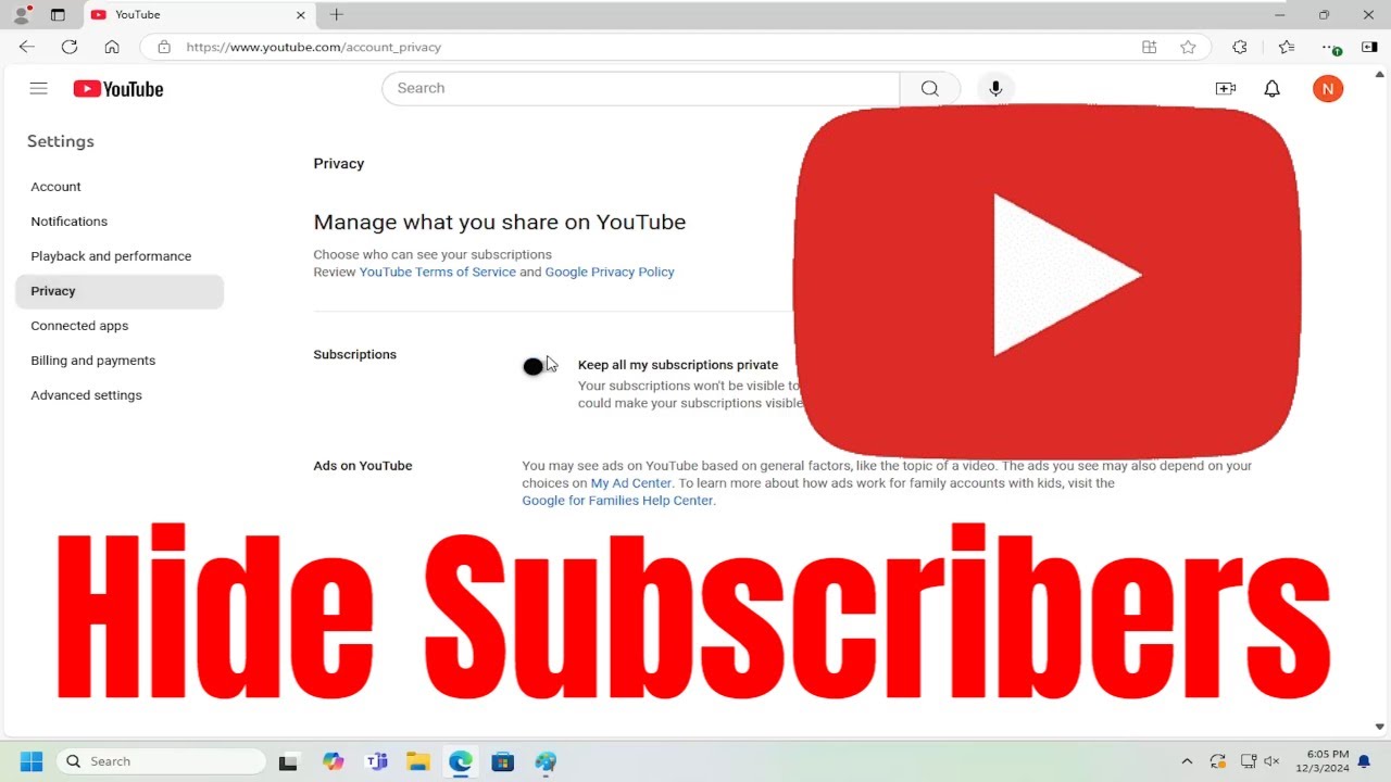 How to Hide Your Subscribed Channels From Others - YouTube Tutorial