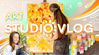 STUDIO VLOG ✨STARTED A HUGE PAINTING, SKETCHBOOK + PACKING ORDERS (A PRODUCTIVE DAY)