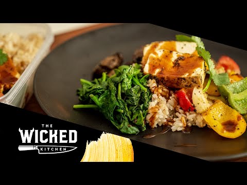 Cast Iron Seared & Oven-Roasted Tofu with Mushrooms, Peppers & BBQ Sauce — 4-Meal Vegan Prep