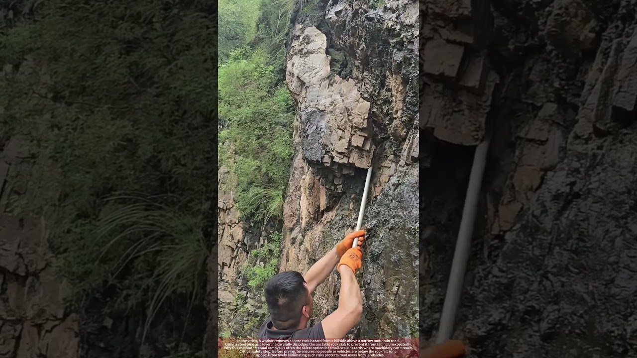Manual Rock Hazard Removal on Mountain Slope
