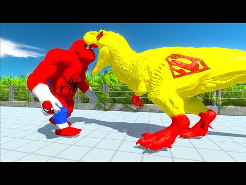 SUPERMAN T-REX vs GHOSTSPIDER SPINOSAURUS vs SPIDERMAN GORO DEATH RUN - Animal Revolt Battle Simulat