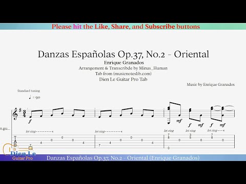 Danzas Españolas Op.37, No.2 - Oriental (Enrique Granados) Acoustic Guitar Arrangement with Tab