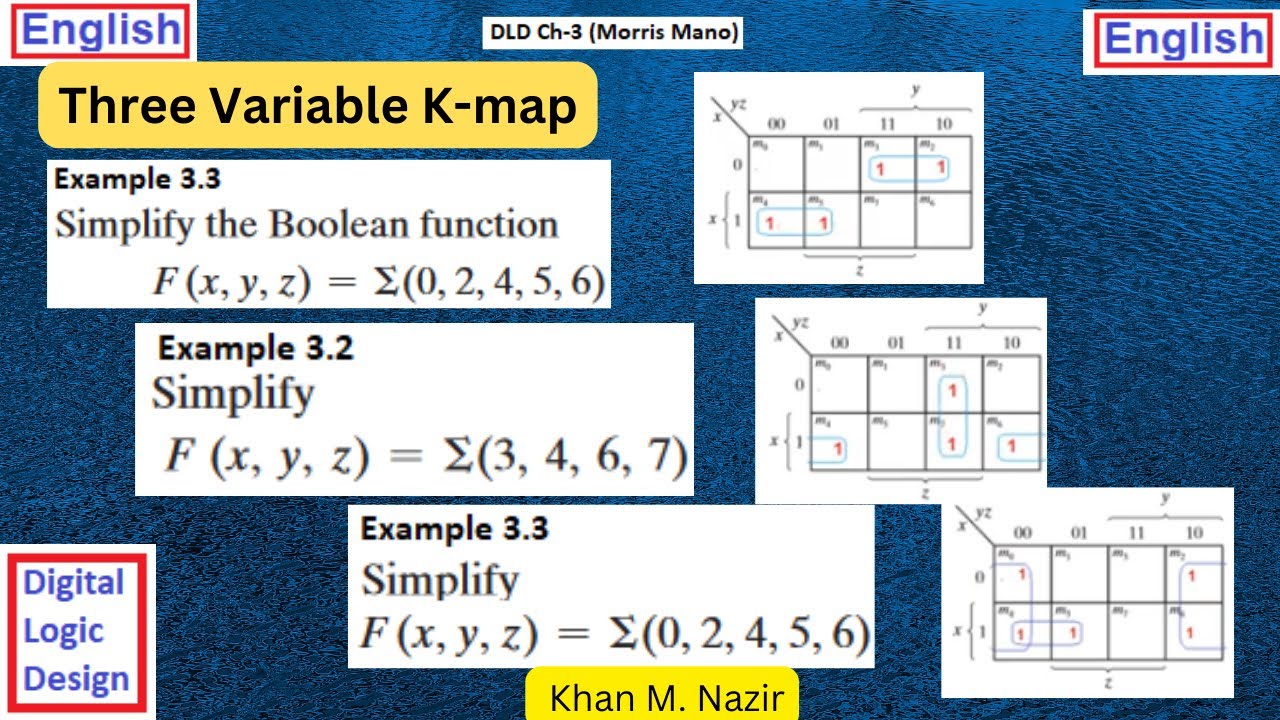 (English)DLD || Examples 3.1 , 3.2, 3.3 || K map (Karnaugh Map) Explained