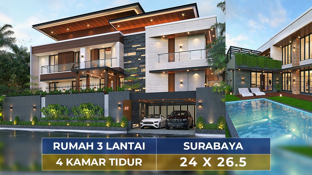 Video 3D Desain Rumah Modern 3 Lantai Ibu FLC II 1513 - Surabaya